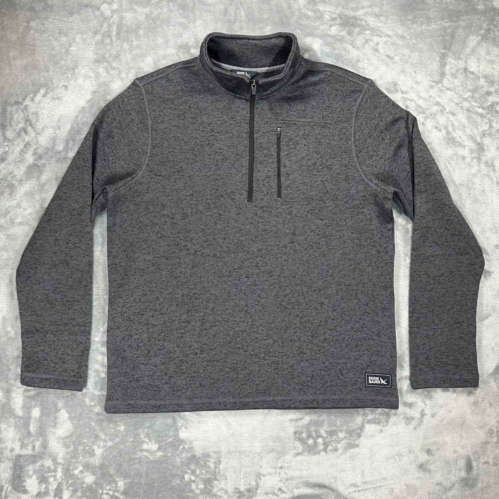 Eddie Bauer Mens XL Gray Quarter Zip Fleece Pullover Sweater Knit 248217 F24